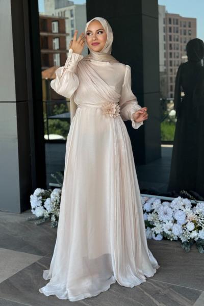 Bahar Tesettür Abiye Ekru