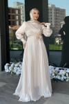 Bahar Tesettür Abiye Ekru