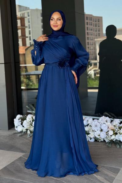Bahar Tesettür Abiye Lacivert