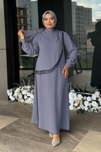 Alina Tesettür Abiye Gri