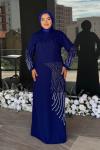 Göksel Tesettür Abiye Saks Mavisi