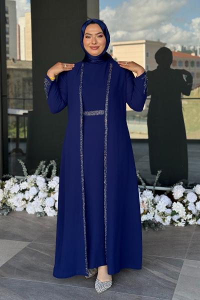 Menekşe Tesettür Abiye Saks Mavisi