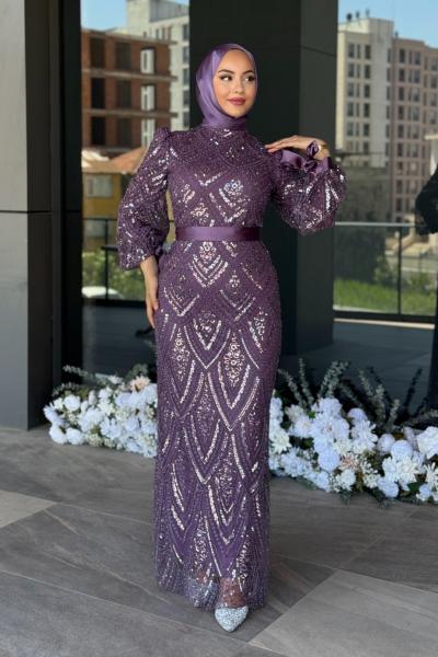 Figen Tesettür Abiye Lila