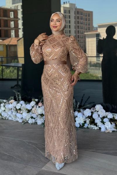 Figen Tesettür Abiye Bej