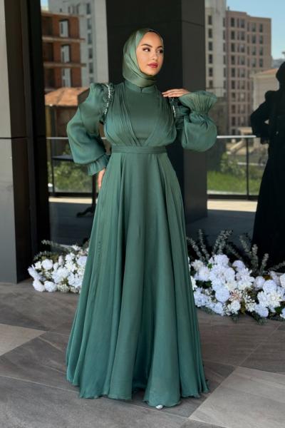 Dolunay Tesettür Abiye Yeşil
