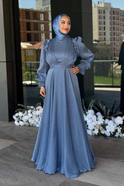 Dolunay Tesettür Abiye İndigo Mavisi