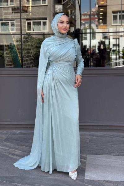 Almina Tesettür Abiye Su Yeşili