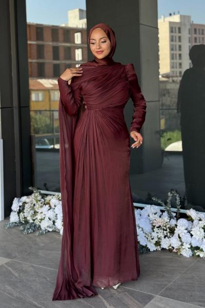 Almina Tesettür Abiye Çikolata kahvesi