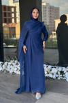 Almina Tesettür Abiye Lacivert