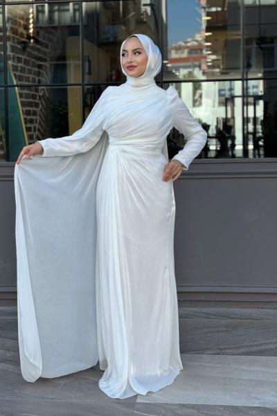 Almina Tesettür Abiye Beyaz
