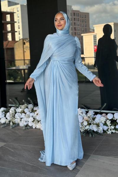 Almina Tesettür Abiye Bebe Mavisi