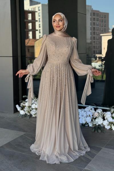 Şahika Tesettür Abiye Taş Rengi