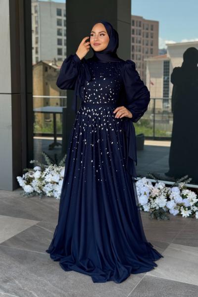 Şahika Tesettür Abiye Lacivert