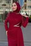 Nadire Tesettür Abiye Bordo