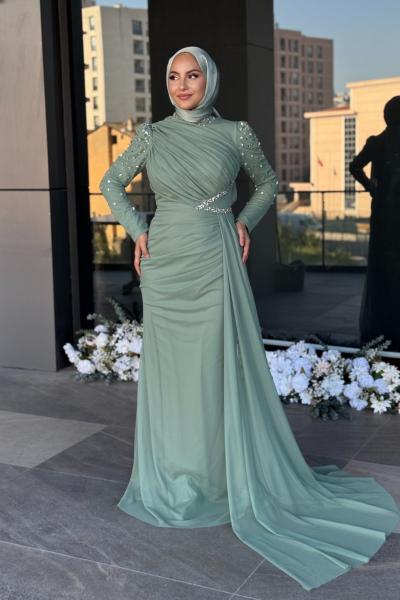 Nadire Tesettür Abiye Mint Yeşili