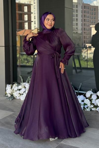Nehir Tesettür Abiye Mor