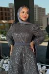 Elena Tesettür Abiye Gri