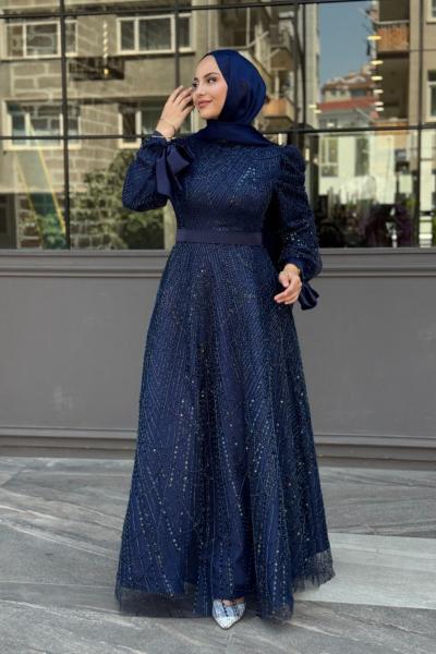 Elena Tesettür Abiye Lacivert