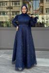 Elena Tesettür Abiye Lacivert