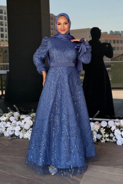 Elena Tesettür Abiye Mavi