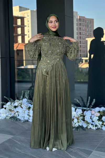 Sümbül Tesettür Abiye Haki