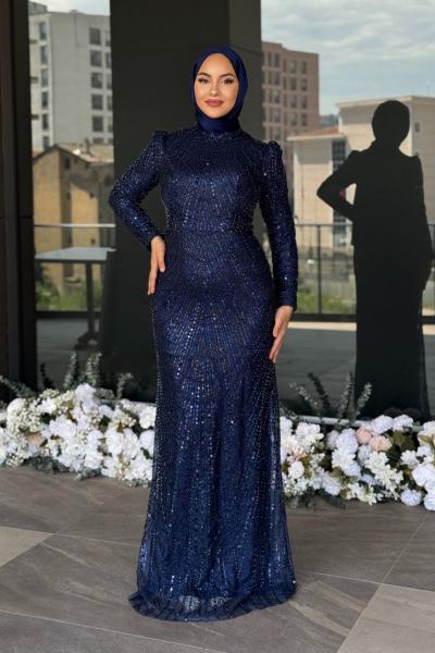 Özge Tesettür Abiye Lacivert