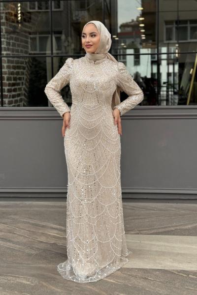 Özge Tesettür Abiye Taş Rengi