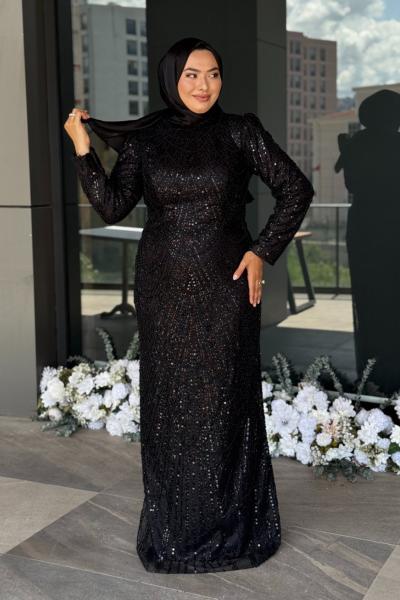 Özge Büyük Beden Tesettür Abiye Siyah