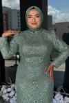 Özge Büyük Beden Tesettür Abiye Mint Yeşili