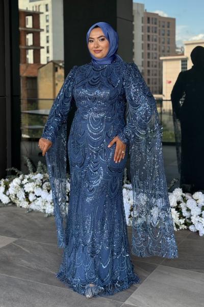 Matilda Tesettür Abiye İndigo Mavisi