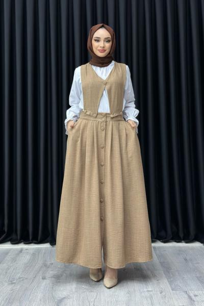 BERİL YELEKLİ ETEKLİ TAKIM Sütlü Kahve