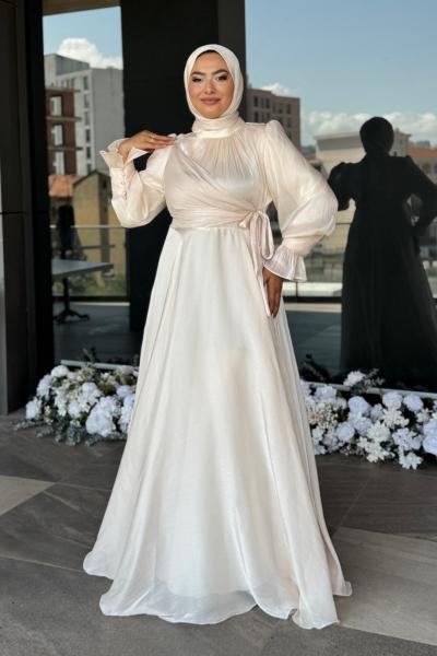 Nehir Tesettür Abiye Krem