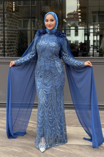 Papatya Tesettür Abiye Mavi