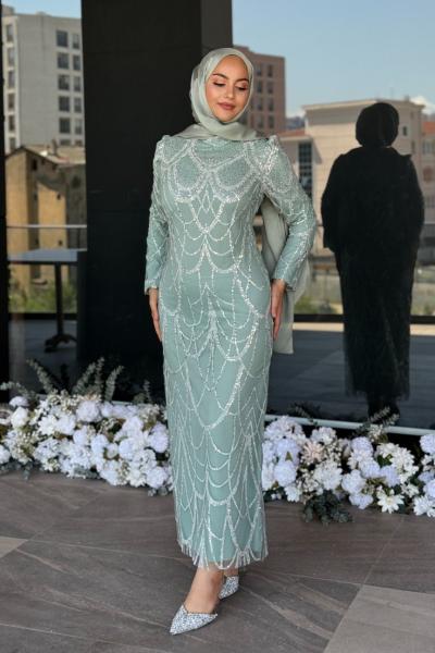 Nesrin Tesettür Abiye Su Yeşili