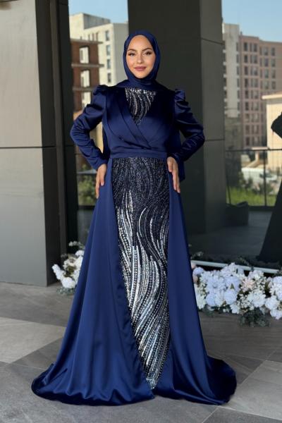 Nurhan Tesettür Abiye Lacivert