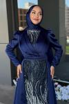 Nurhan Tesettür Abiye Lacivert