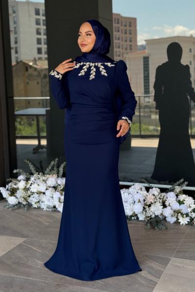 Gülin Tesettür Abiye Lacivert
