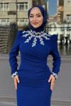 Gülin Tesettür Abiye Saks Mavisi