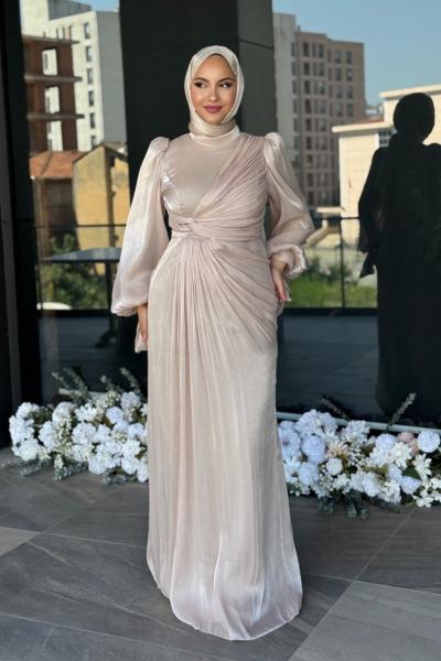 Semanur Tesettür abiye Şampanya renk