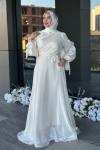 Meltem Tesettür Abiye Ekru