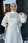 Meltem Tesettür Abiye Ekru