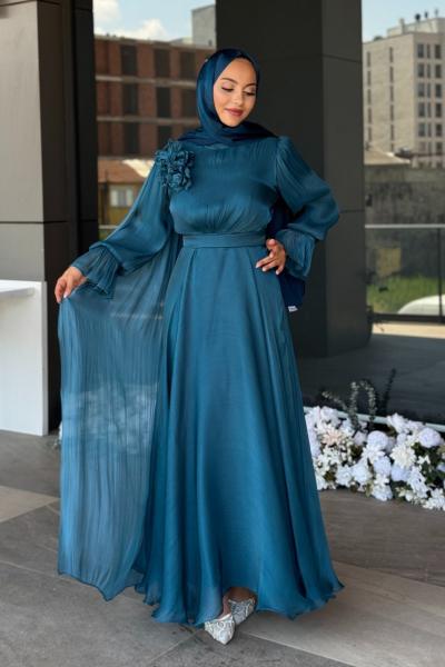 Gelincik Tesettür Abiye Petrol Mavisi