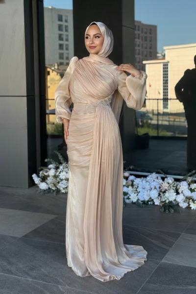 Aliye Tesettür Abiye Bej