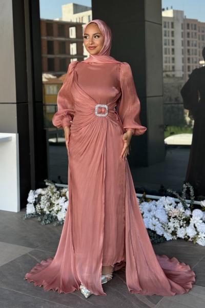 Güzide tesettür abiye bronz şeftali