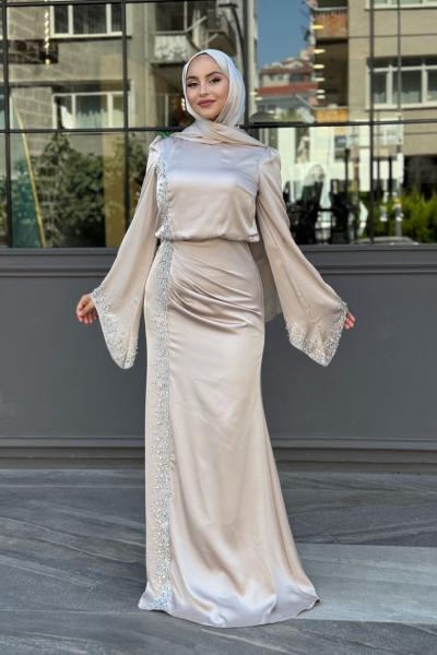 Yurdagül Tesettür Abiye Taş Rengi