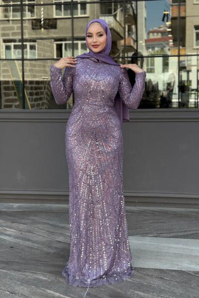 Özge Tesettür Abiye Lila