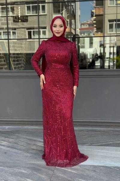 Özge Tesettür Abiye Bordo