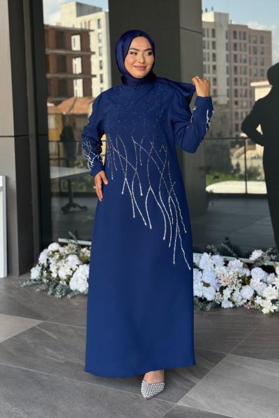 Cemre Tesettür Abiye Saks Mavisi