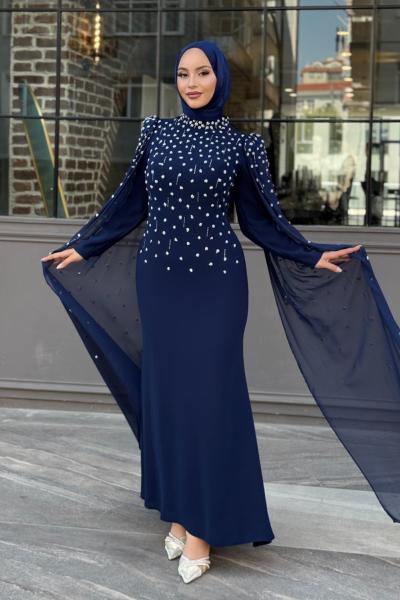 Defne Tesettür Abiye Lacivert