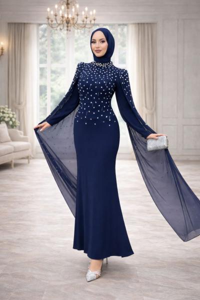 Defne Tesettür Abiye Lacivert